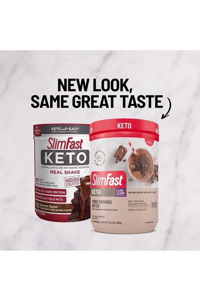 SlimFast Keto Meal Replacement Powder, Fudge Brownie Batter, Low Carb with Whey &amp; Collagen Protein, 10 Servings (Pack of 2) (Packaging May Vary)