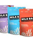 MILK BAR Super Crunchy Cookies  Cinnamon Toast Pretzely Chocolate Chip and Brown Butter Chocolate Chip  Crunchy BiteSized Cookies With No Artificial Flavors or Preservatives  Pack of 3 45oz Bags