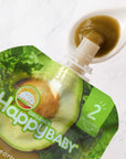 Happy Baby Organics Stage 2 Baby Food Pouches, Gluten Free, Vegan & Healthy Snack, Clearly Crafted Fruit & Veggie Puree, Apples, Kale & Avocados, 4 Ounces (Pack of 16)