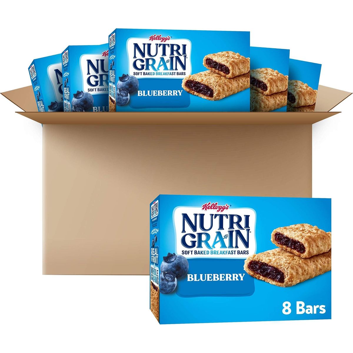 Nutri-Grain Soft Baked Breakfast Bars, Made with Whole Grains, Kids Snacks, Blueberry (6 Boxes, 48 Bars)