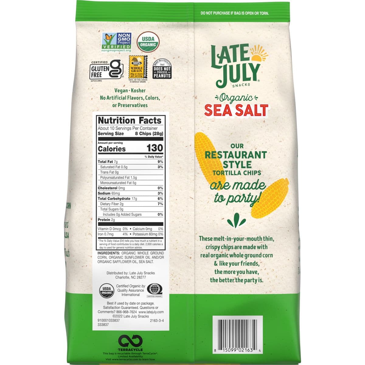 Late July Snacks Thin and Crispy Organic Tortilla Chips with Sea Salt 101 oz Bag