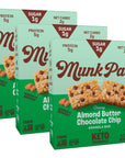 Munk Pack Chewy Granola Bar, Almond Butter Chocolate Chip | 1g Sugar, 5g Protein, Low Carb & Keto | Gluten Free, Grain Free, Plant Based, Zero Added Sugar | Breakfast & Snack Bars | 12 Count