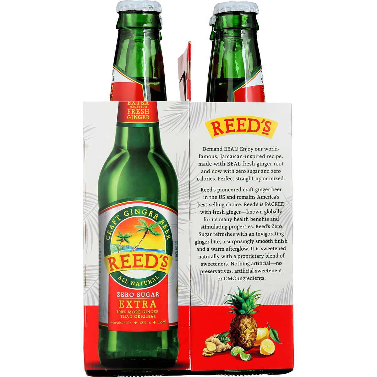 Reeds Ginger Brew Soda Ginger Beer Zero Sugar Extra 12 Fl Oz 4 Pack