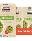 Explore Cuisine Organic Green Lentil Penne - 8 oz, Pack of 6 - Easy-to-Make Pasta - High in Plant-Based Protein - Non-GMO, Gluten Free, Vegan, Kosher - 24 Total Servings