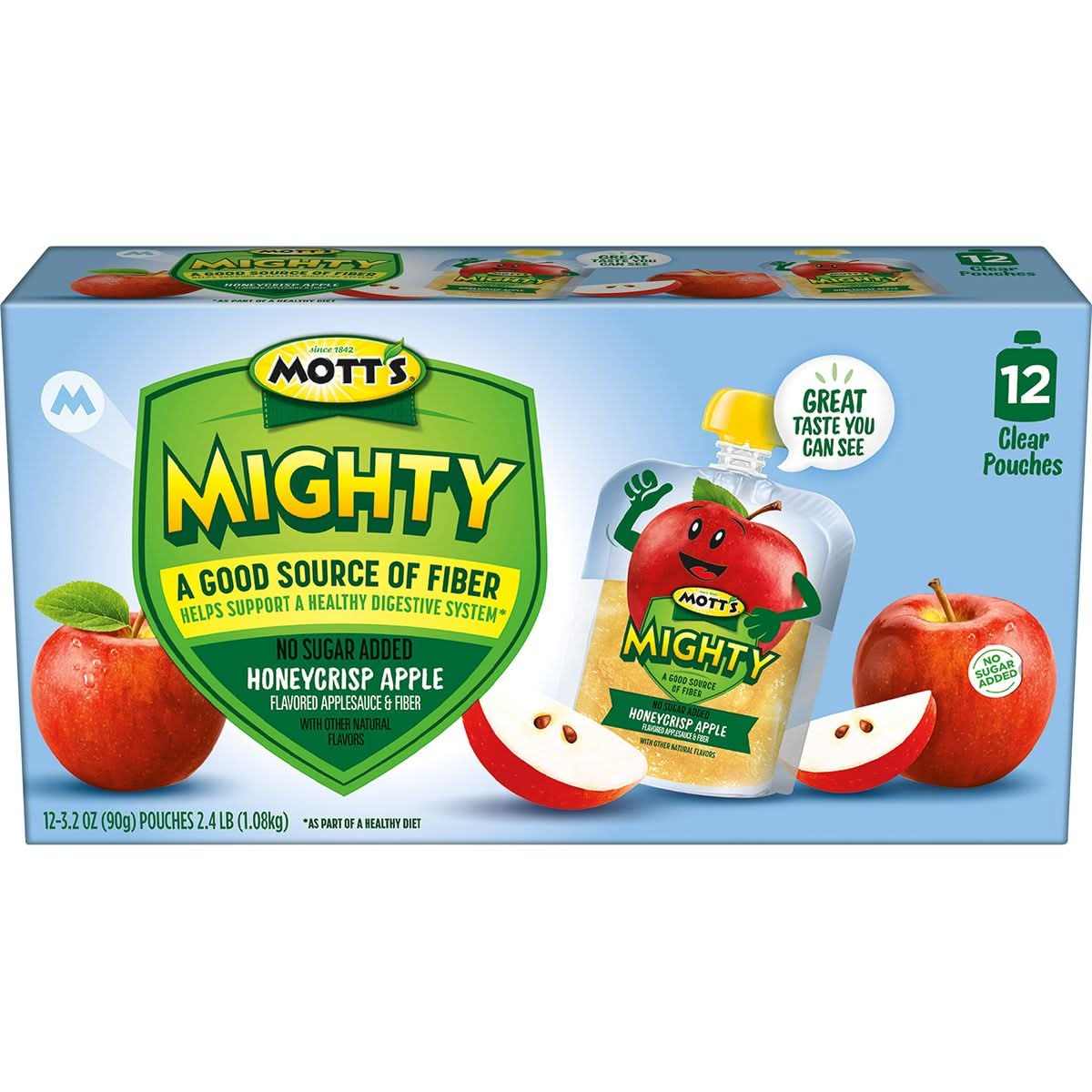 Motts Mighty Honeycrisp Apple Applesauce 32 Oz Clear Pouches 48 Count 4 Packs Of 12 No Sugar Added Good Source Of Fiber Supports A Healthy Digestive System Glutenfree Kosher