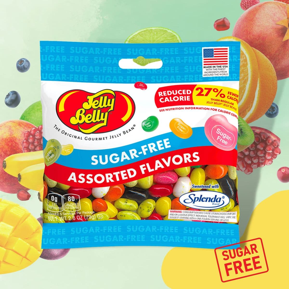 Sugar Free Jelly Beans SugarFree Chewy Candies in Assorted Fruity Flavors Low Calorie Shareable Sweet Snacks 28 ounce bags Pack of 3