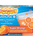 Emergen-C Immune+ 1000mg Vitamin C Powder, with Vitamin D, Zinc, Antioxidants and Electrolytes for Immunity, Immune Support Dietary Supplement, Super Orange Flavor - 30 Count/1 Month Supply