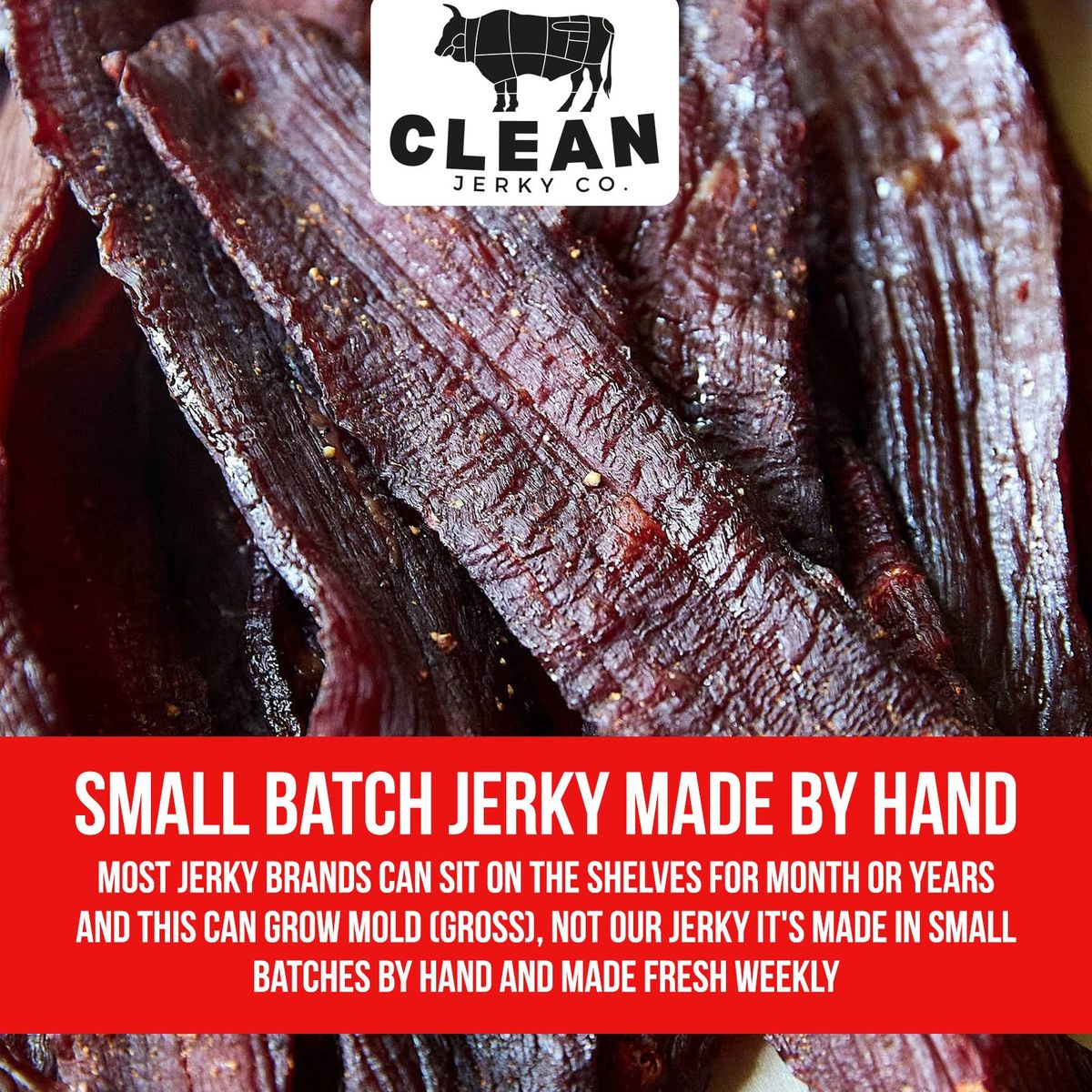 Clean Jerky Co Old Fashioned Dry Zero Sugar Beef Jerky  Salt  Pepper Flavorful Protein Snack  Made with 100 Beef  No MSG No Sugar No Nitrates No High Fructose Corn Syrup No Junk