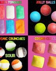 Premium Freeze Dried Candy Variety Pack with 4 Kinds of Candy  Alien Tongues Cosmo Cubes Sour Cosmic Crunchies Jolly Balls and Stickers  Freeze Dried Candy Sampler Shipped in Box for Protection