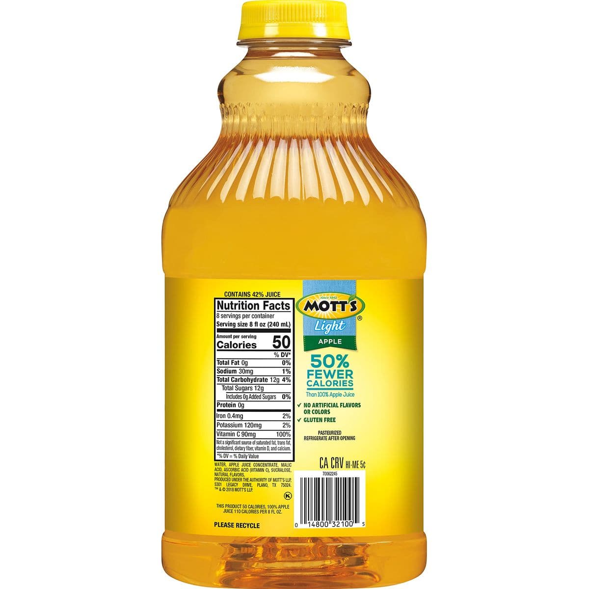 Motts Apple Light Juice Drink 64 Fl Oz Bottle Pack Of 8 42 Fruit Juice With 50 Fewer Calories Than 100 Apple Juice Excellent Source Of Vitamin C