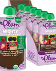 Plum Organics Mighty 4 Organic Toddler Food - Pear, Cherry, Blackberry, Strawberry, Black Bean, Spinach, and Oat - 4 oz Pouch (Pack of 6) - Organic Fruit and Vegetable Toddler Food Pouch