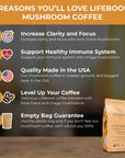 Lifeboost Cognition Adaptogenic Mushroom Coffee  Lions Mane  Chaga Nootropic Coffee  Great Tasting Medium Organic Coffee  Increase Energy Boost Focus  Immune Support  12 oz Bag  Ground