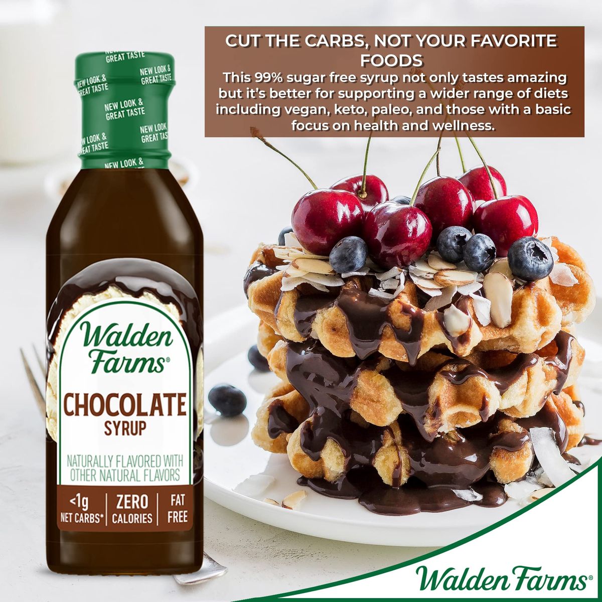 Walden Farms Chocolate Syrup 12 oz Pack of 2  Sweet Syrup Near Zero Fat Sugar and Calorie  For Pancakes Waffles Muffins Fruits Shakes Lemonade Desserts Snacks Appetizers and Many More