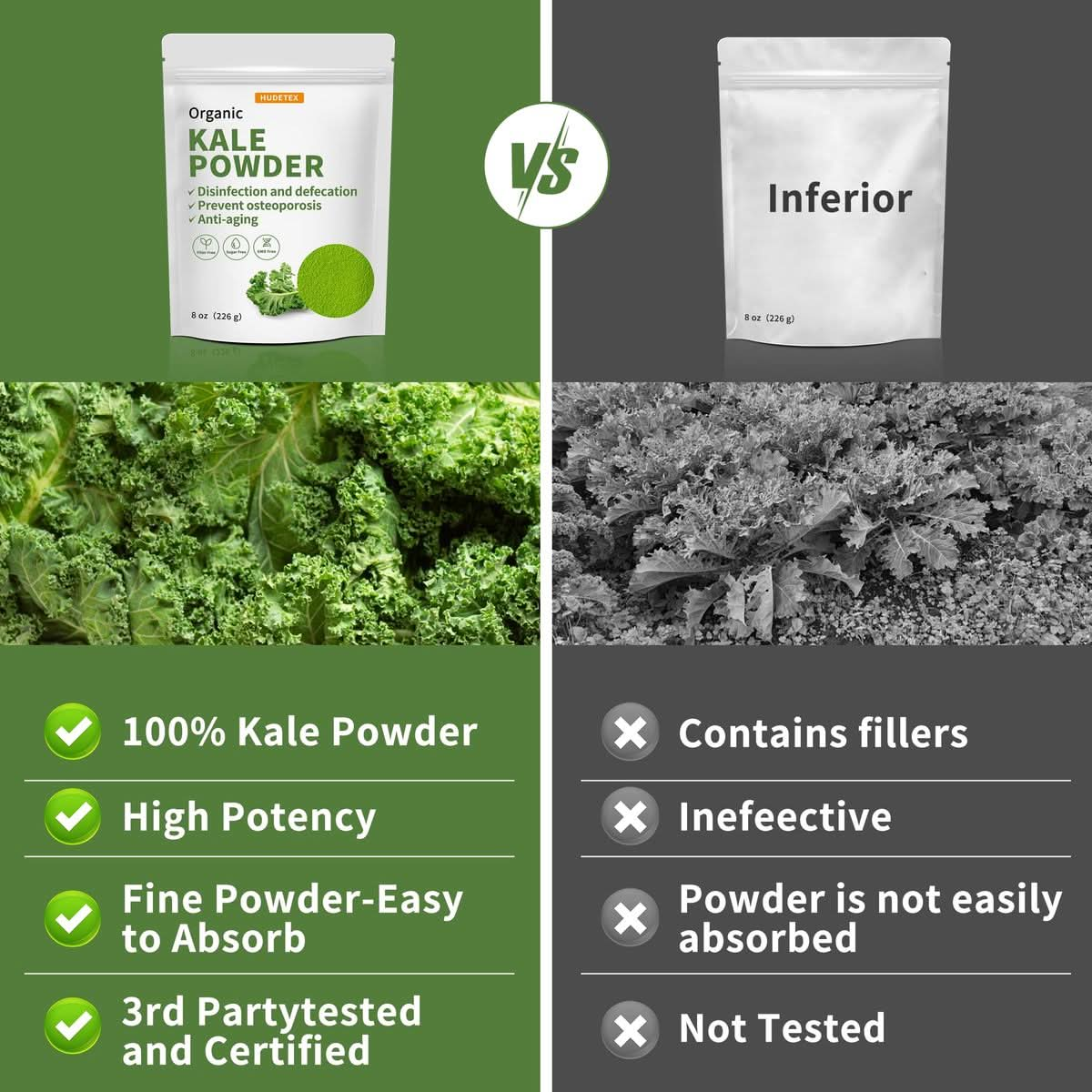 Hudetex Kale Powder Organic  Green Juice Powder for Kale DrinkSupports Immune System  Digestive FunctionKeep YouthRich in Dietary Fiber  Mineral Vegan 8oz