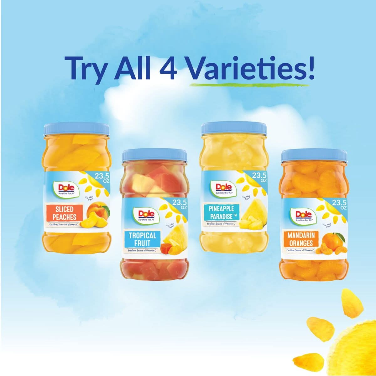 Dole Fruit Jars Yellow Cling Sliced Peaches in 100 Fruit Juice Gluten Free Pantry Staples 235 Oz Resealable Jars Pack of 8