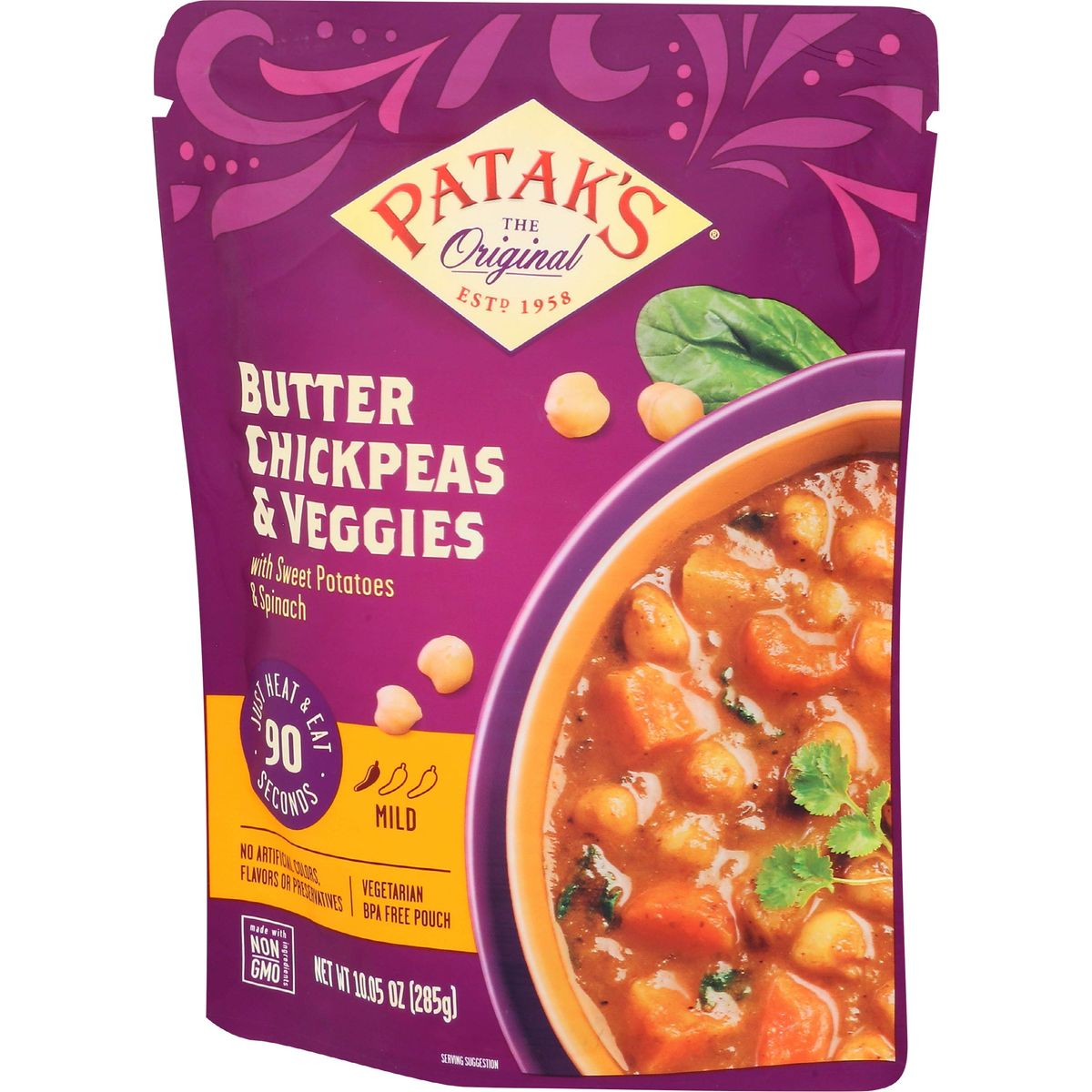 Pataks Butter Chickpeas  Veggies 1005 Oz Pack of 1 Mild Curry with Chickpeas Spinach Carrots Ready to Heat Vegetarian Meals