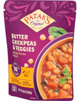 Pataks Butter Chickpeas  Veggies 1005 Oz Pack of 1 Mild Curry with Chickpeas Spinach Carrots Ready to Heat Vegetarian Meals