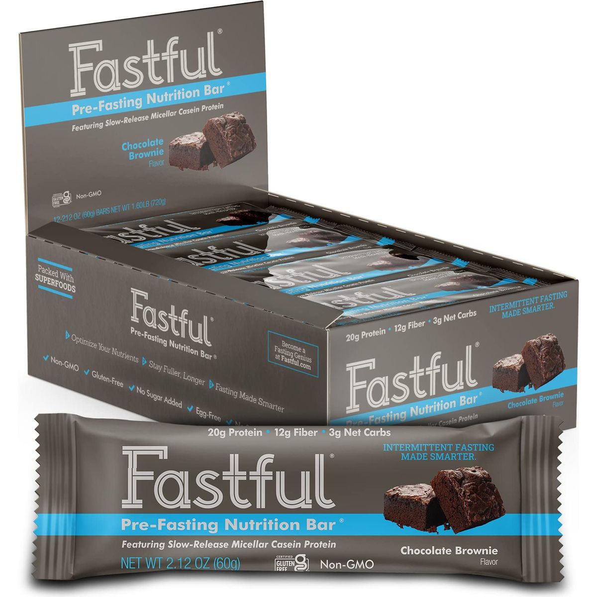 Fastful High Protein Bar for Intermittent Fasting, Pre-Fasting Nutrition - Chocolate Brownie