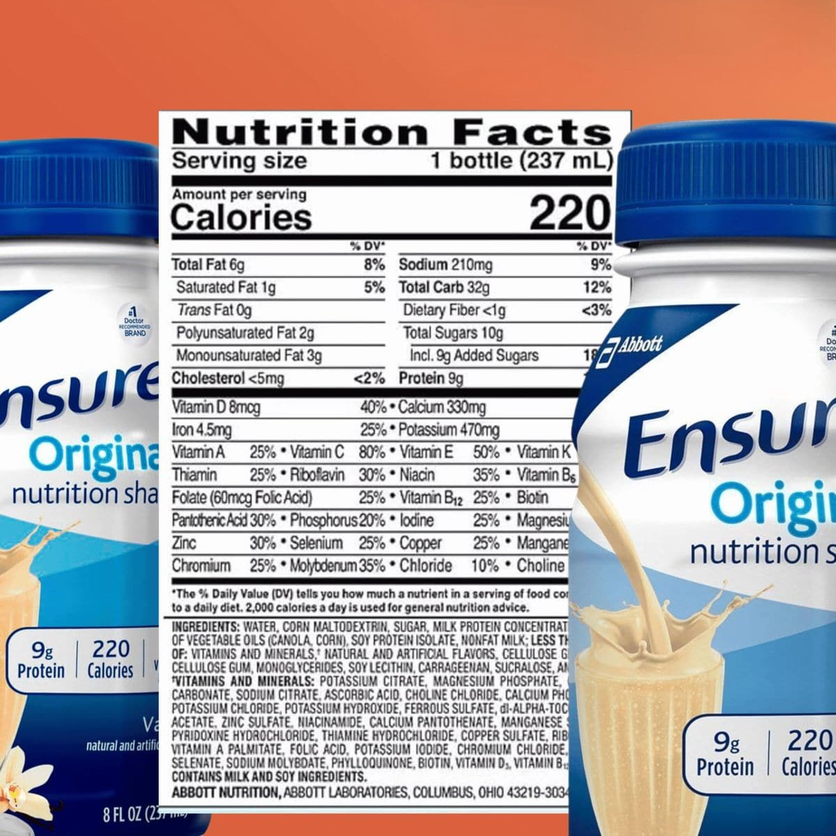 Ensure Original Nutrition Shakes Vanilla Shake Flavors Nutritional Full of Vitamins and Minerals 6 Pack With Drinkolin Straws