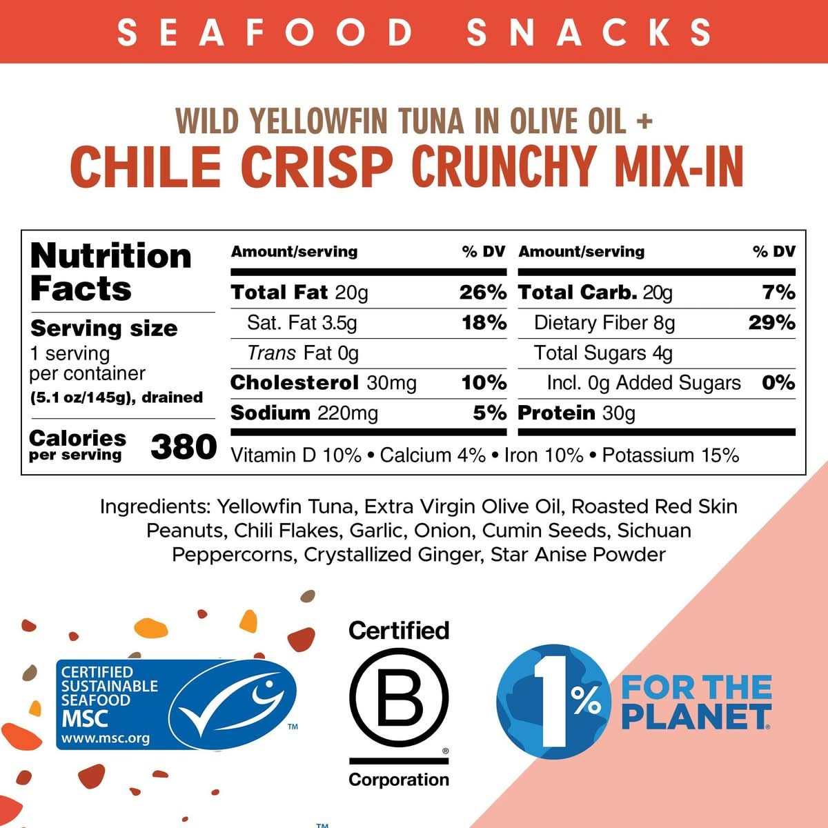 SCOUT Seafood Snacks  Up to 33g of protein from delicious responsibly sourced Wild Yellowfin Tuna with a crunchy topper  Perfect healthy high protein lunch or onthego snack  Pack of 3 x 51oz cups Variety 3 Pack