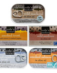 COLES Seafood Sampler Variety Pack  Wild Mackerel Canned Fish Smoked Trout Fresh Water Smoked Rainbow Trout Smoked Salmon Wild Sardines in Olive Oil Wild Caught Skinless Boneless Low Sodium