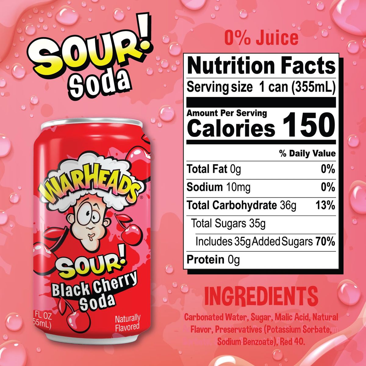 Sour Fruity Soda with Classic Warheads Flavors  Perfectly Balanced Sweet and Sour Soda  Warheads Candy Throwback Treat Soda Cocktail Mixer Pack of 12 12oz Cans Variety Pack