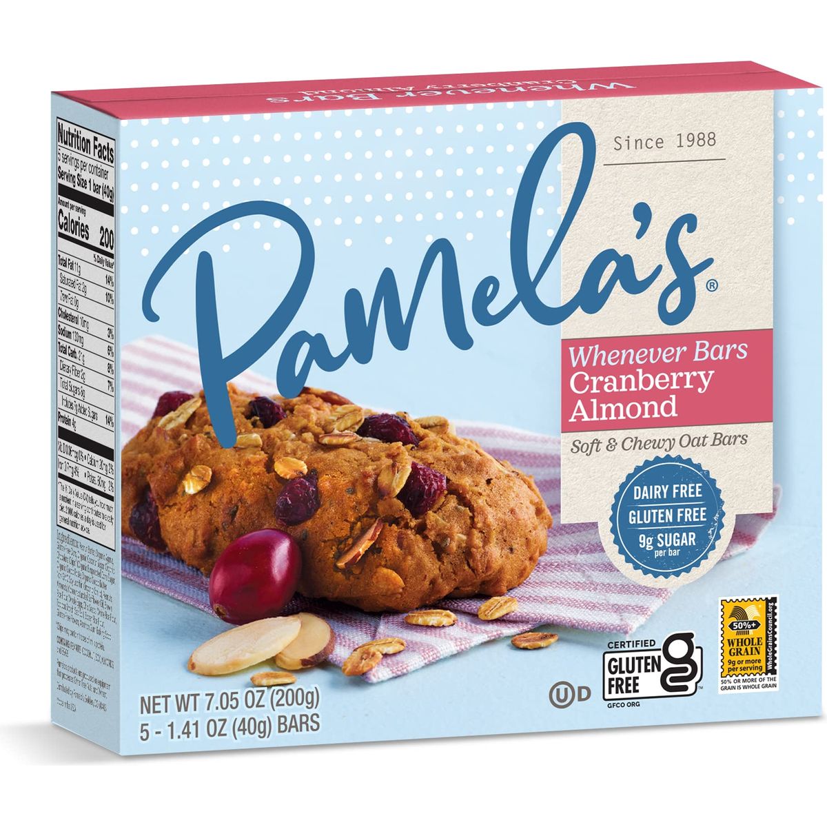 Pamelas Products Gluten Free Whenever Bars Oat Cranberry Almond Pack  3