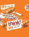 think! Protein Bars, High Protein Snacks, Gluten Free, Sugar Free Energy Bar with Whey Protein Isolate, Creamy Peanut Butter, Nutrition Bars without Artificial Sweeteners, 2.1 Oz (10 Count)