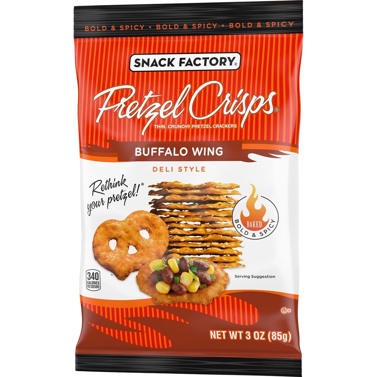 Snack Factory Pretzel Crisps Buffalo Wing OntheGo Bag 3 Oz Pack of 8