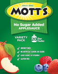 Mott's No Sugar Added Applesauce Variety Pack, 3.2 Oz Clear Pouches, 20 pack