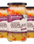 Pickerfresh Fire Roasted Eggplant with Red Peppers  Medium Hot Spread for Sandwiches Hamburgers  Crackers  Simple Ingredients  NonGMO No Artificial Color  Preservatives  16 oz 3 Pack