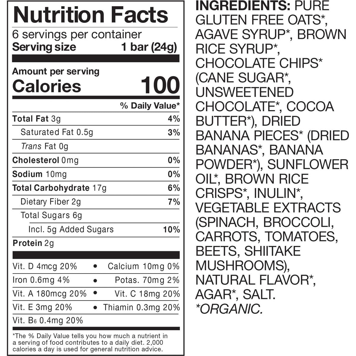 MadeGood Chocolate Banana Granola Bars 6 pack 36 bars Contain Nutrients of a Full Serving of Vegetables Gluten Free Oats Rich Dark Chocolate and Ripe Banana Form Chewy Organic Snack