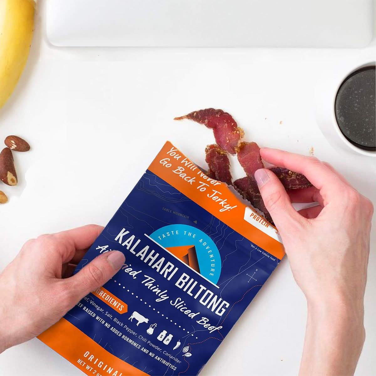 Original Kalahari Biltong AirDried Thinly Sliced Beef 2oz Pack of 5 Sugar Free Gluten Free Keto  Paleo High Protein Snack