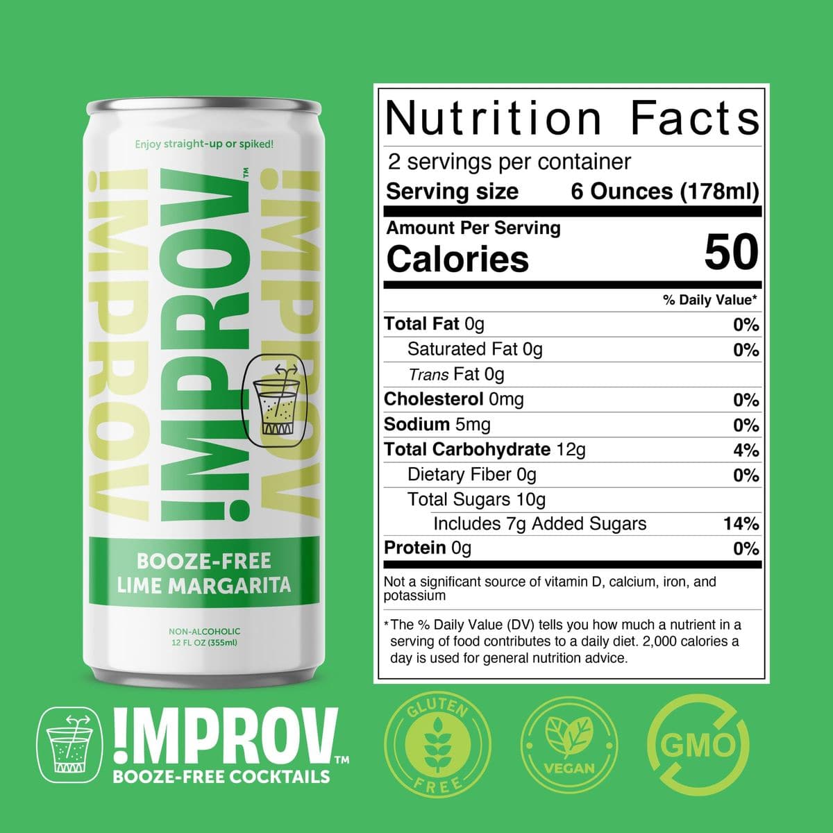 IMPROV BoozeFree Cocktails 12oz NonAlcoholic Beverage Mocktail Drink Mixer Vegan Gluten Free Zero Proof 4Pack Lime Margarita