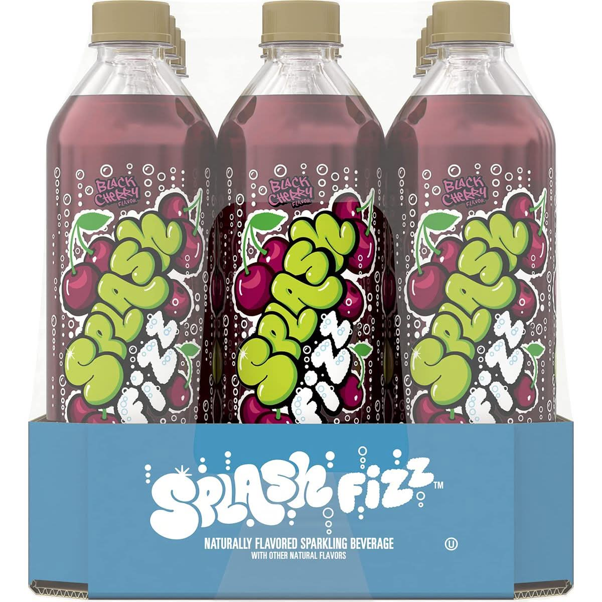 Splash Fizz Black Cherry Flavored Sparkling Water Zero Sugar with Electrolytes 20 Fl Oz 12 Pack