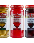 Santa Barbara Cocktail Mixer Pack  Includes Maraschino Cherries Dark Cherries and Martini Olives to take your cocktail game to the next level Great Bartending gift set