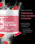 RAW Essential Pre-Workout Powder (Sour Watermelon) - Chris Bumstead Sports Nutrition Supplement for Men & Women Preworkout Energy with Caffeine, L-Citrulline, L-Tyrosine, Beta Alanine Blend