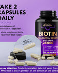 Biotin | Collagen | Keratin | Hyaluronic Acid - Hair Growth Support Pills, 25000 mcg - Made in USA - Hair, Skin and Nails Vitamins w/ B1 | B2 | B3 | B6 | B7 - Supplement for Women, Men - 60 Capsules