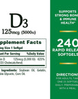 Nature's Bounty Vitamin D3, Immune Support, 125 mcg (5000iu), Rapid Release Softgels, 240 Ct