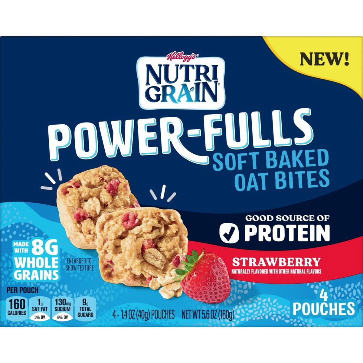 NutriGrain PowerFulls Soft Baked Oat Bites Protein Snacks Whole Grain Strawberry 56oz Box 4 Pouches