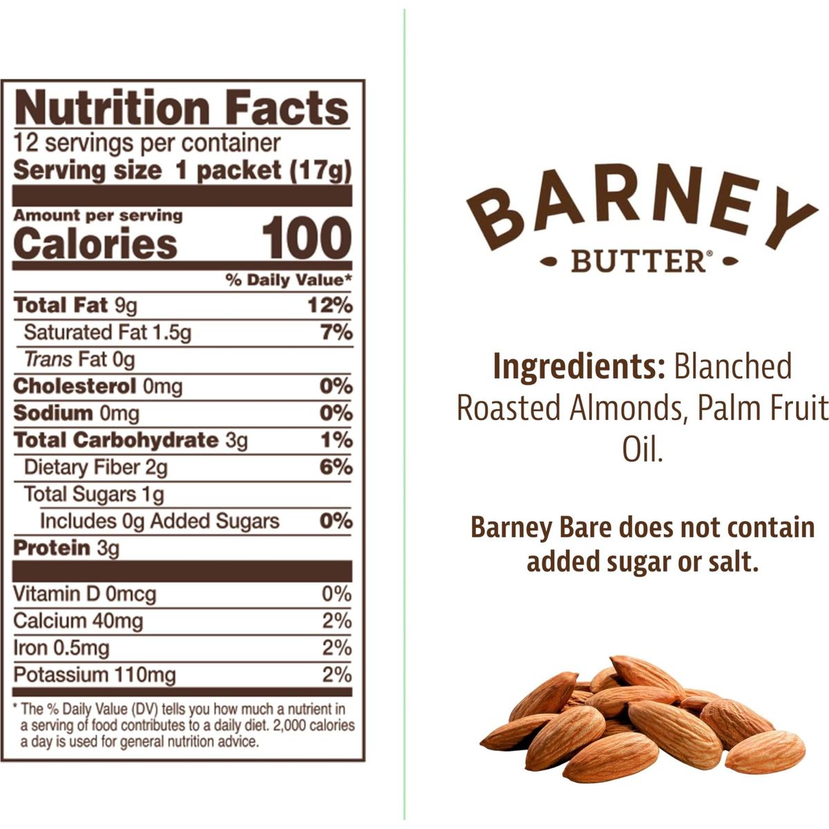 Barney Butter Bare Smooth Almond Butter, No Added Sugar Or Salt, 0.6 Ounces (Pack Of 12)