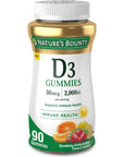 Nature's Bounty Vitamin D3 Gummies, Vitamin Supplement, Supports Immune Health, 50mcg, 2000IU, Mixed Fruit Flavor, 90 Gummies