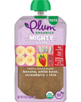 Plum Organics Mighty Builder Organic Toddler Food - Banana, White Bean, Strawberry, and Chia - 4 oz Pouch (Pack of 12) - Organic Fruit and Vegetable Toddler Food Pouch