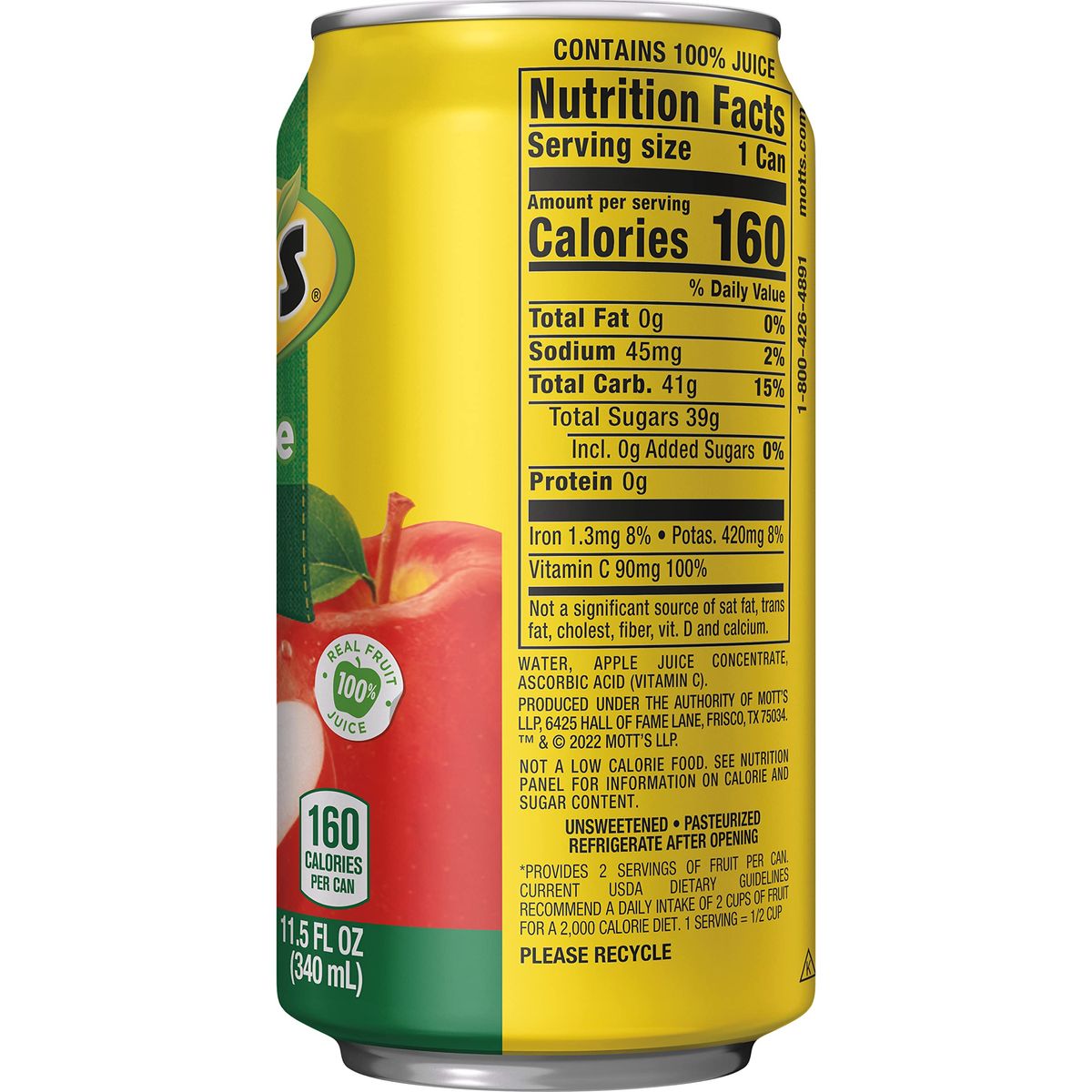 Motts 100 Original Apple Juice 115 Fl Oz Can 2 Servings Of Fruit Per Cup 100 Fruit Juice Glutenfree Caffeinefree Kosher And Contains No Artificial Colors Or Sweeteners