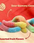 Sour Neon Gummy Worms Candy Assorted Fruit Flavors 2Pound Pack