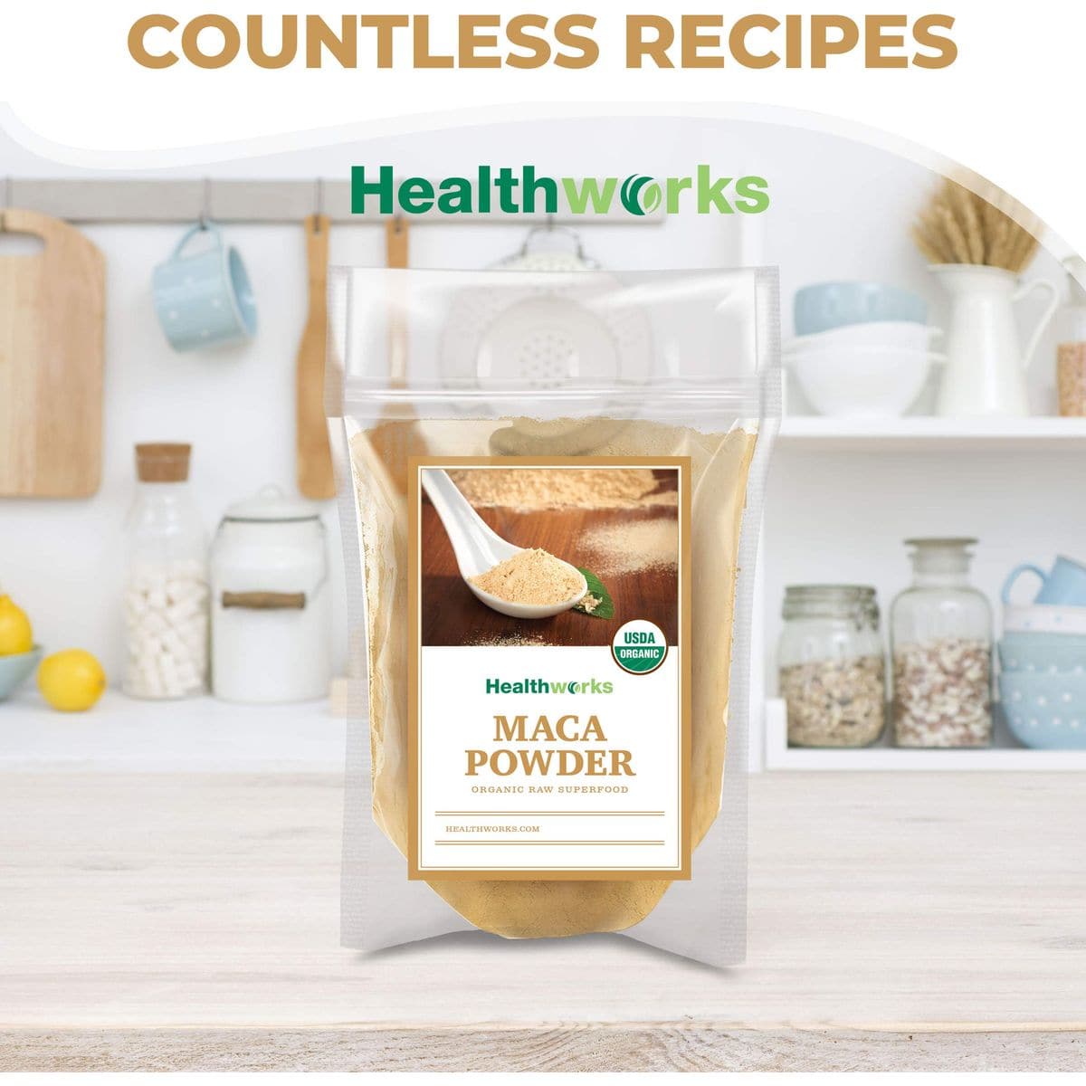 Healthworks Maca Powder Raw 32 Ounces  2 Pounds  Certified Organic Flour Use  Keto Vegan  NonGMO  Premium Peruvian Origin  Breakfast Smoothies Baking  Coffee