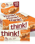 think! Protein Bars, High Protein Snacks, Gluten Free, Sugar Free Energy Bar with Whey Protein Isolate, Creamy Peanut Butter, Nutrition Bars without Artificial Sweeteners, 2.1 Oz (10 Count)