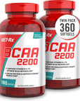 MET-Rx BCAA 2200 Amino Acid Supplement, Supports Muscle Recovery, 180 Softgels, 2 Pack (360 Total Count)