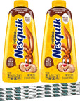 Nesquik Chocolate Syrup Bundle 22 oz Bottle Pack of 2 with By The Cup Paper Straws