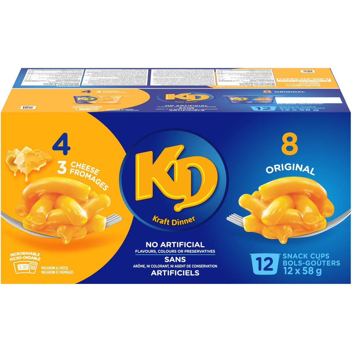 KD Snack Cups Variety Pack Original  Triple Cheese Mac  Cheese 58g Cups 12pk Imported from Canada